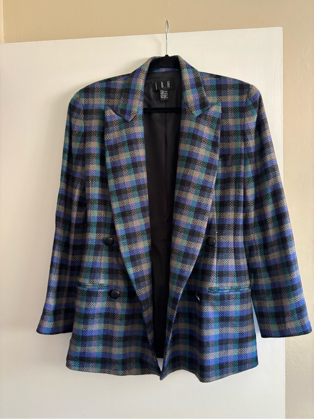 Women’s Plaid Double-Breasted Blazer in Blue & Green
